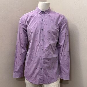 Tori Richard Men’s Aloha Purple Button Down Shirt Seashell Long Sleeve Medium